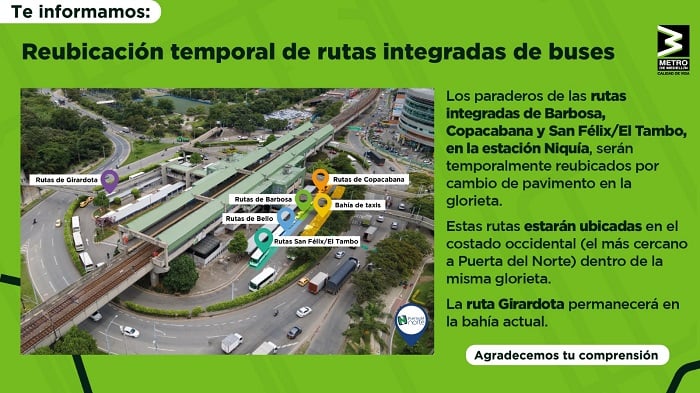 Reubocacion temporal de rutas de buses en estación Niquía