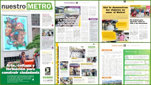 Collage con la imagen en miniatura de varias de las páginas del periódcio nuestro Metro, edición 2013, de agosto-septiembre de 2023.
