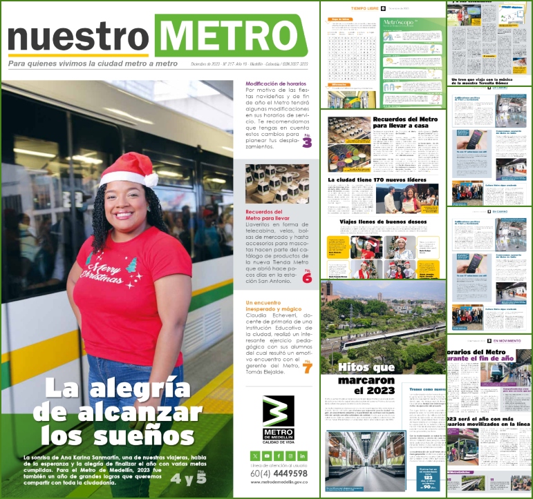 banner de portada del periódico Nuestro metro, en su edición 217 del mes de diciembre de 2023