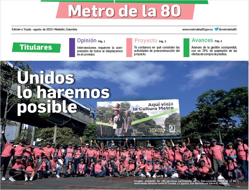 Portada de la separata del metro de la 80, edición 9, julio - agosto de 2023